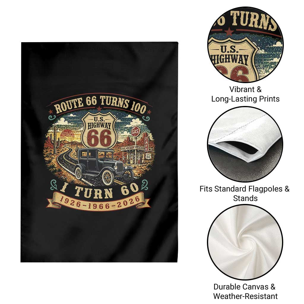 Route Highway 66 Turns 100 I Turn 60 Garden Flag Vintage 1966 Road Sign Antique Car Lover 60th Birthday Gift