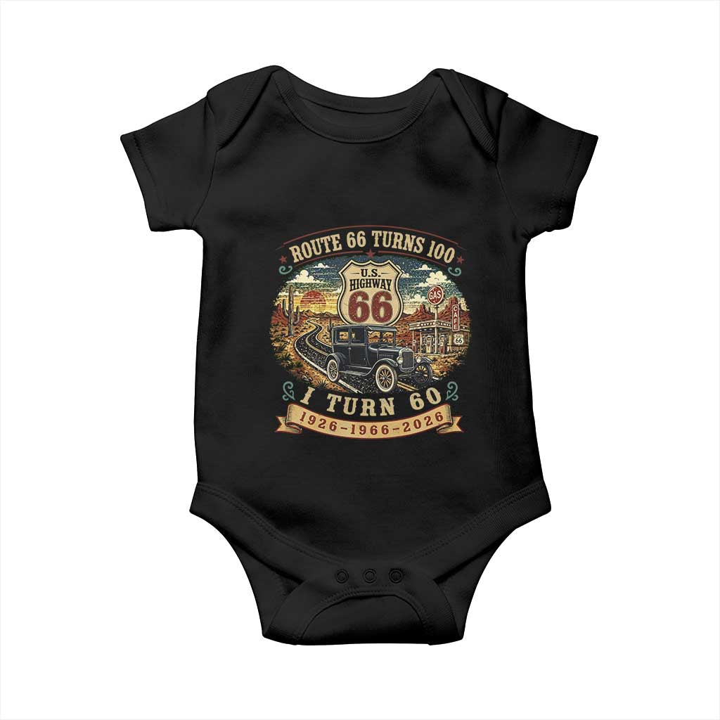 Route Highway 66 Turns 100 I Turn 60 Baby Onesie Vintage 1966 Road Sign Antique Car Lover 60th Birthday Gift