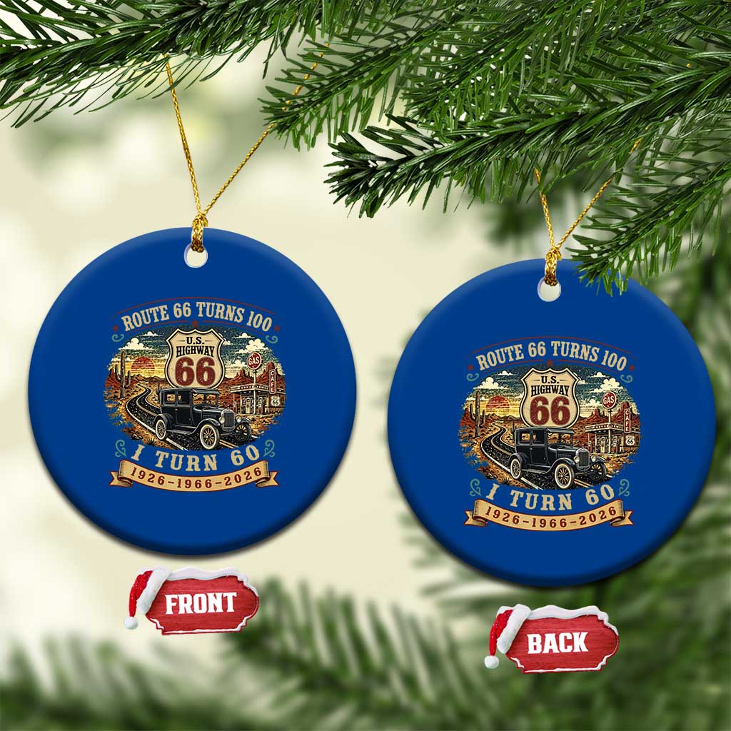 Route Highway 66 Turns 100 I Turn 60 Ceramic Ornament Vintage 1966 Road Sign Antique Car Lover 60th Birthday Gift