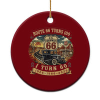 Route Highway 66 Turns 100 I Turn 60 Ceramic Ornament Vintage 1966 Road Sign Antique Car Lover 60th Birthday Gift