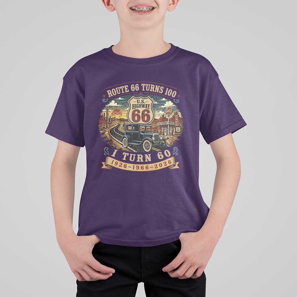 Route Highway 66 Turns 100 I Turn 60 T Shirt For Kid Vintage 1966 Road Sign Antique Car Lover 60th Birthday Gift
