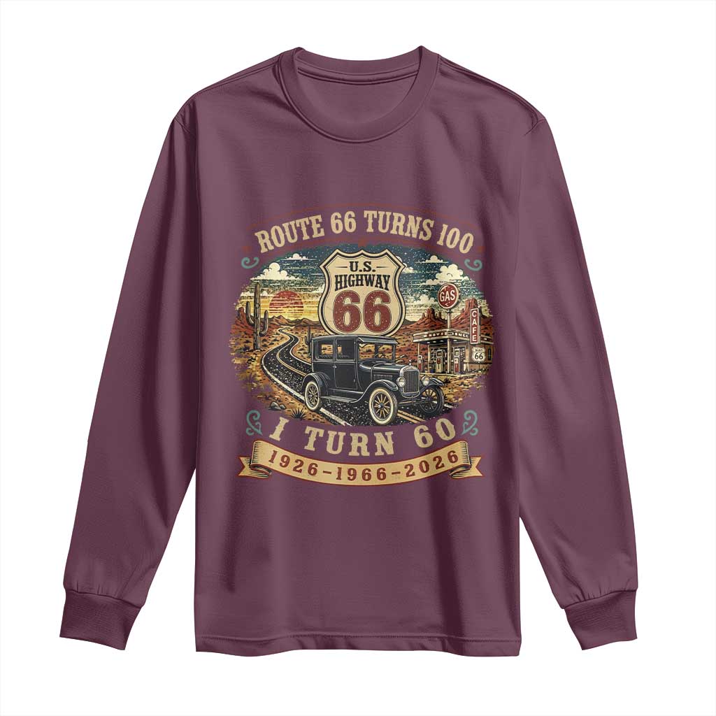 Route Highway 66 Turns 100 I Turn 60 Long Sleeve Shirt Vintage 1966 Road Sign Antique Car Lover 60th Birthday Gift