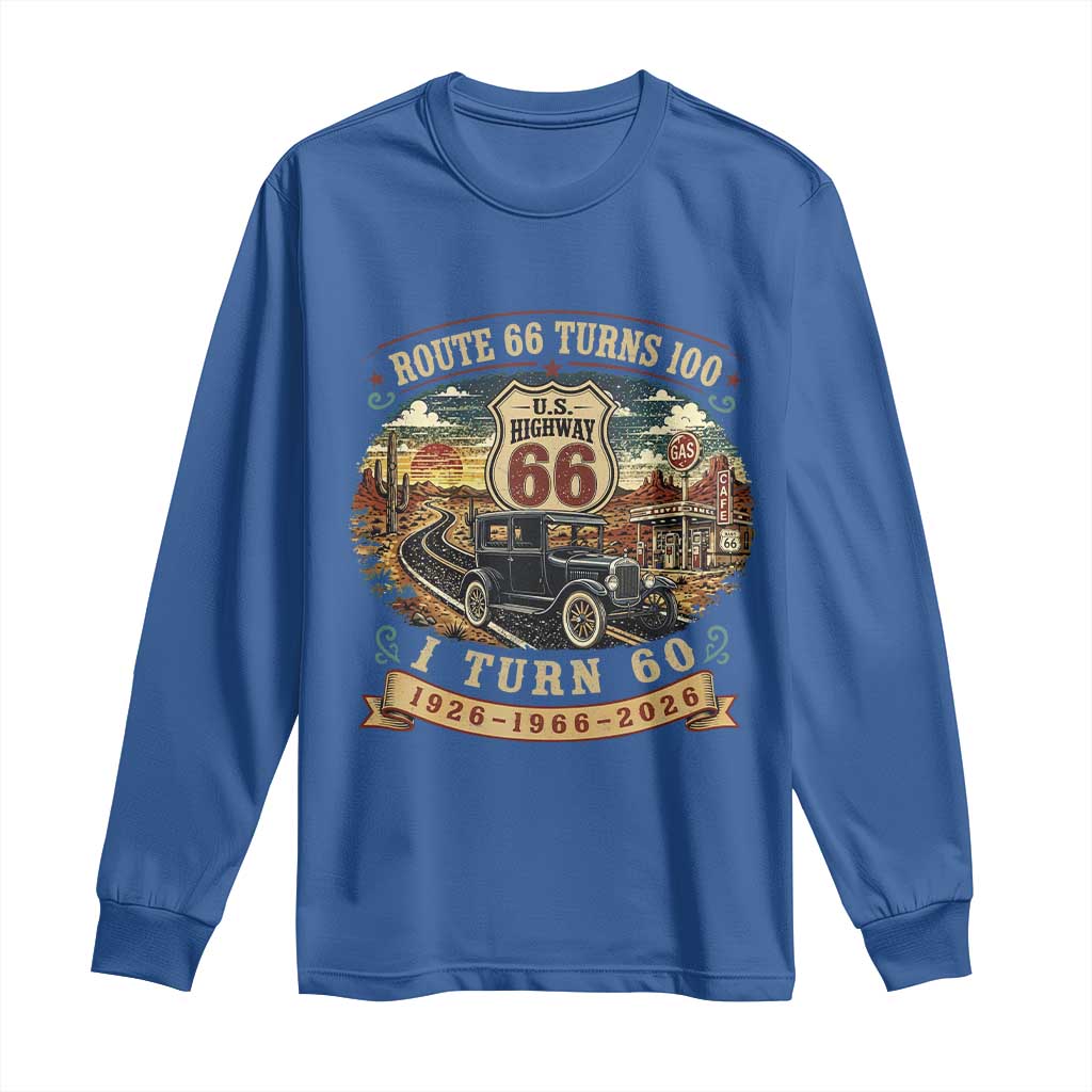 Route Highway 66 Turns 100 I Turn 60 Long Sleeve Shirt Vintage 1966 Road Sign Antique Car Lover 60th Birthday Gift