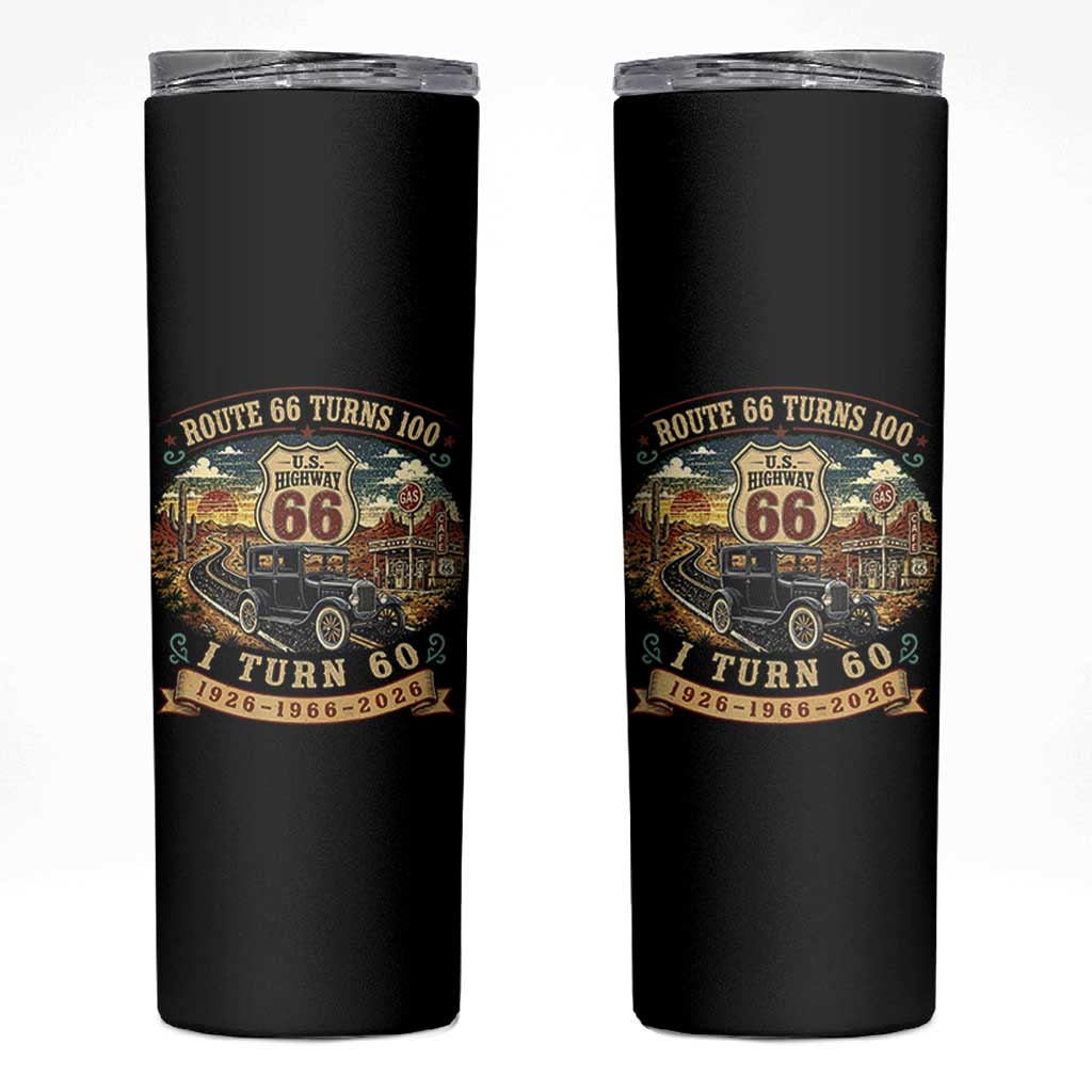 Route Highway 66 Turns 100 I Turn 60 Skinny Tumbler Vintage 1966 Road Sign Antique Car Lover 60th Birthday Gift