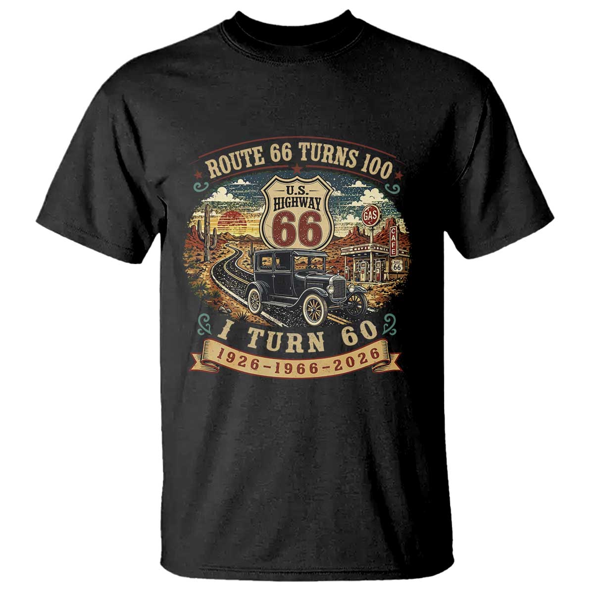Route Highway 66 Turns 100 I Turn 60 T Shirt Vintage 1966 Road Sign Antique Car Lover 60th Birthday Gift