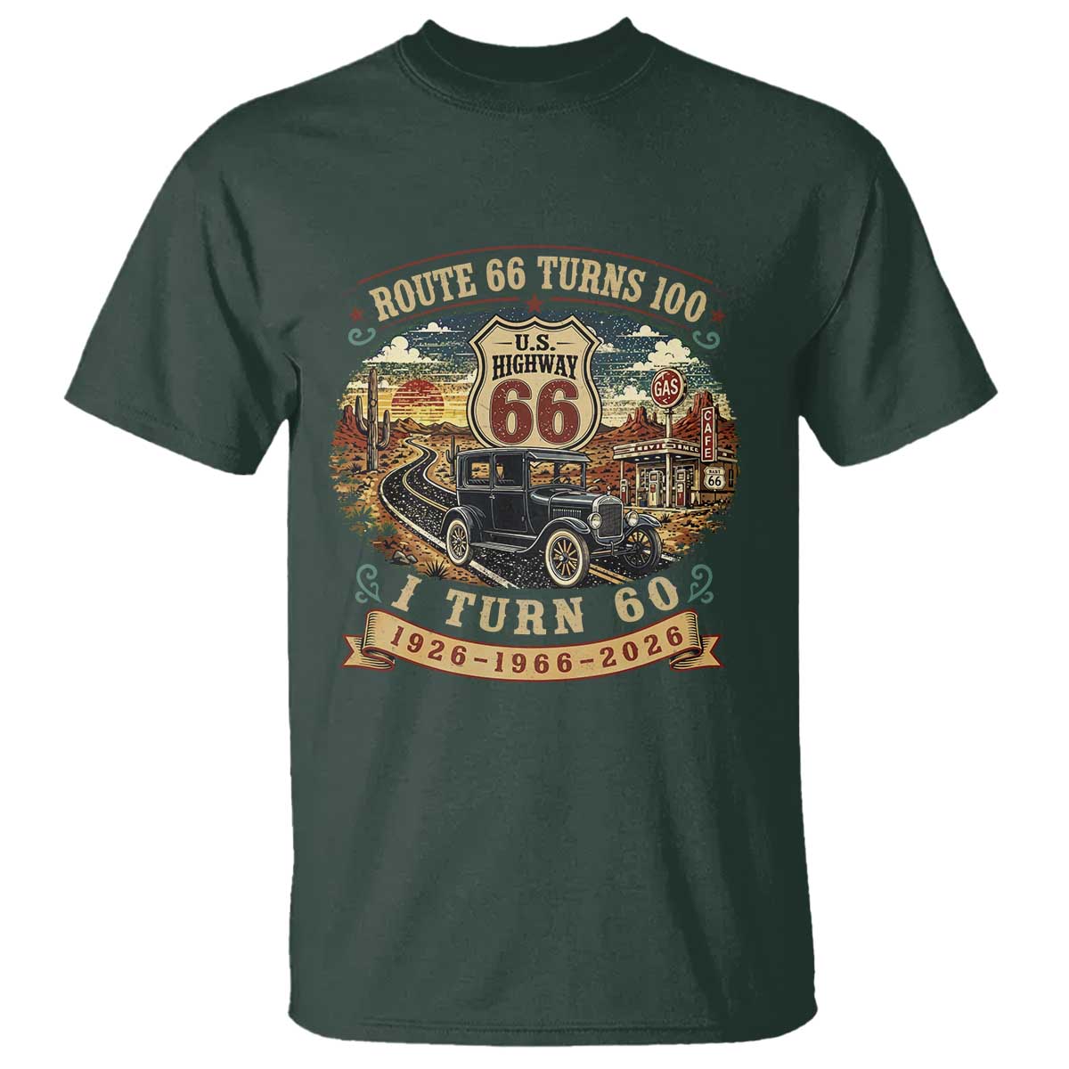 Route Highway 66 Turns 100 I Turn 60 T Shirt Vintage 1966 Road Sign Antique Car Lover 60th Birthday Gift