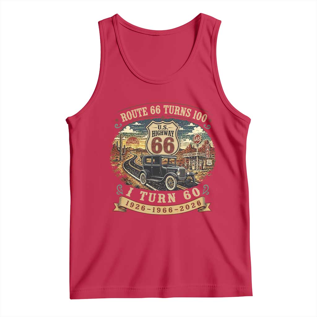 Route Highway 66 Turns 100 I Turn 60 Tank Top Vintage 1966 Road Sign Antique Car Lover 60th Birthday Gift
