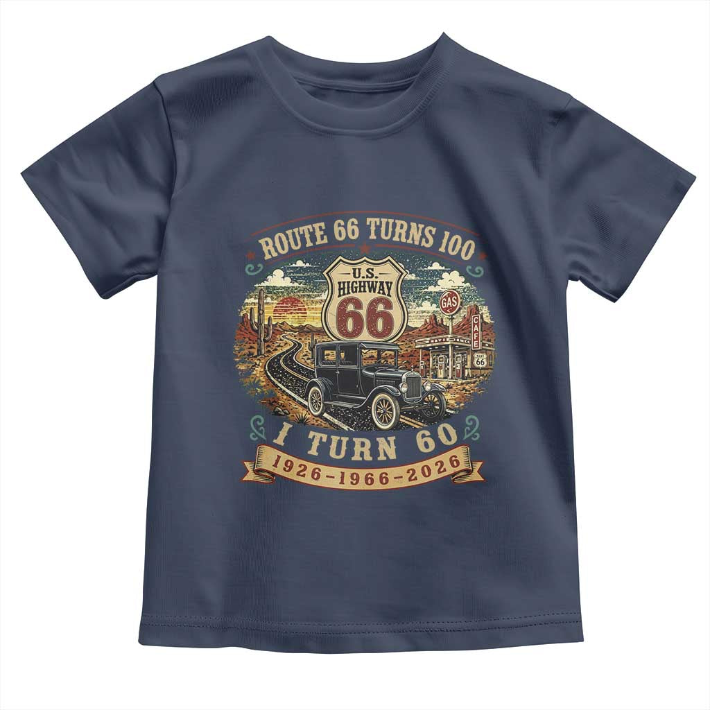 Route Highway 66 Turns 100 I Turn 60 Toddler T Shirt Vintage 1966 Road Sign Antique Car Lover 60th Birthday Gift