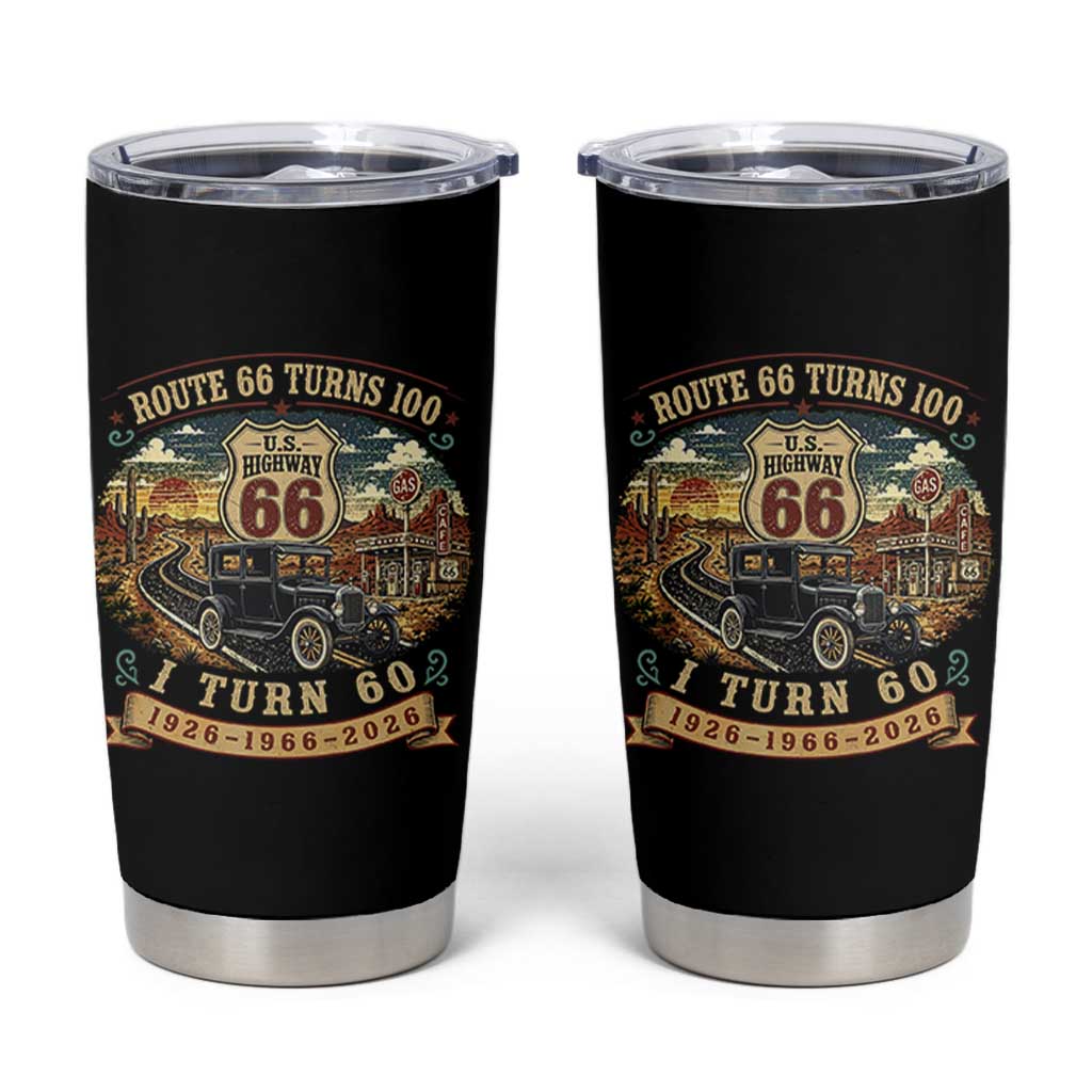 Route Highway 66 Turns 100 I Turn 60 Tumbler Cup Vintage 1966 Road Sign Antique Car Lover 60th Birthday Gift