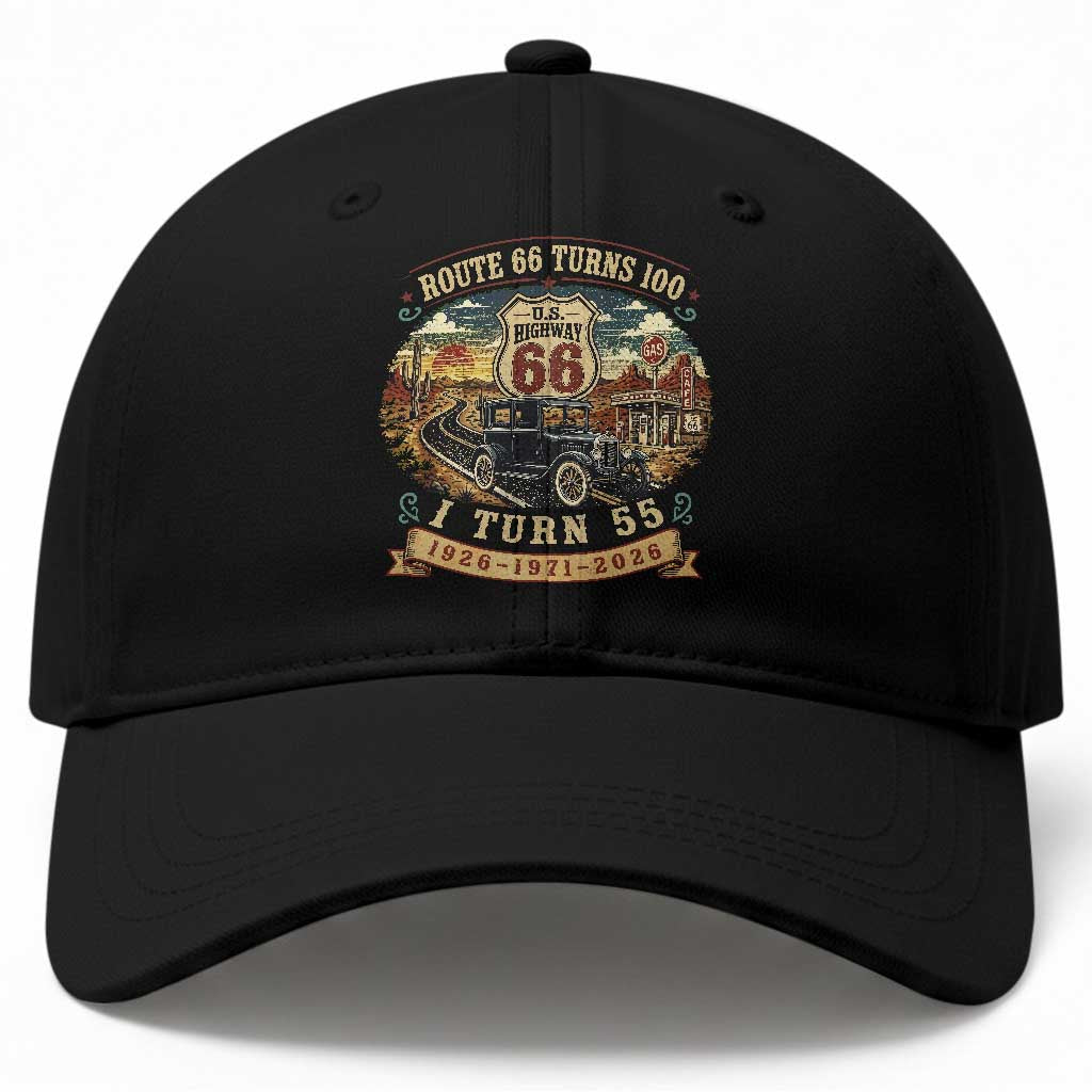 Route Highway 66 Turns 100 I Turn 55 Baseball Cap Vintage 1971 Road Sign Antique Car Lover 55th Birthday Gift