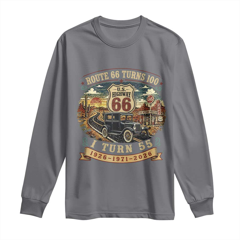 Route Highway 66 Turns 100 I Turn 55 Long Sleeve Shirt Vintage 1971 Road Sign Antique Car Lover 55th Birthday Gift