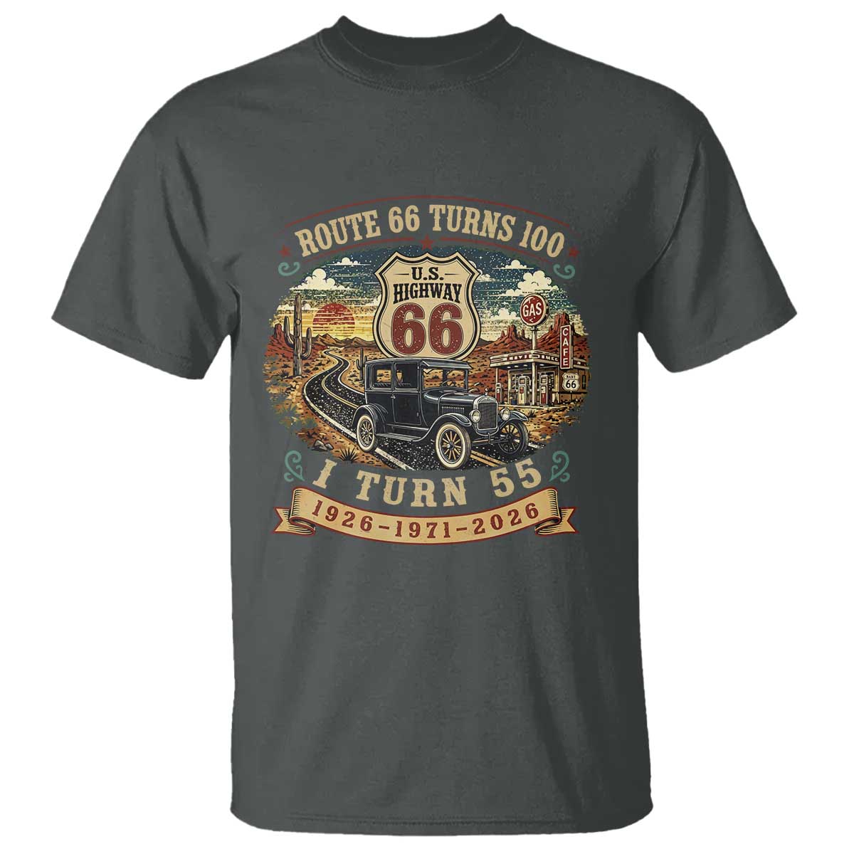 Route Highway 66 Turns 100 I Turn 55 T Shirt Vintage 1971 Road Sign Antique Car Lover 55th Birthday Gift