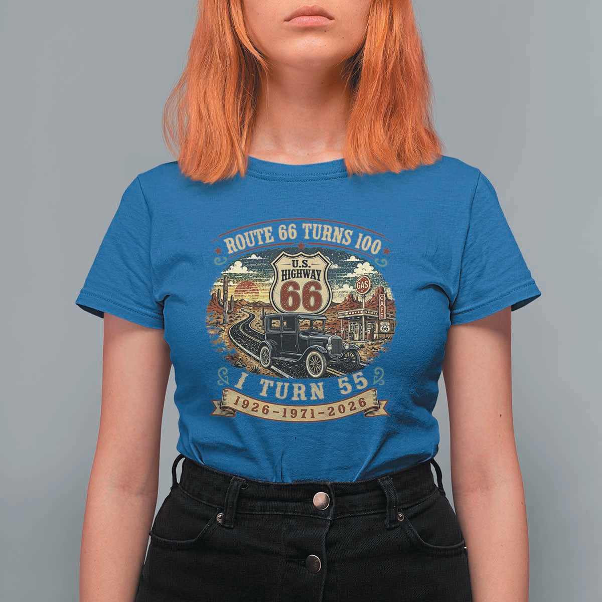 Route Highway 66 Turns 100 I Turn 55 T Shirt For Women Vintage 1971 Road Sign Antique Car Lover 55th Birthday Gift