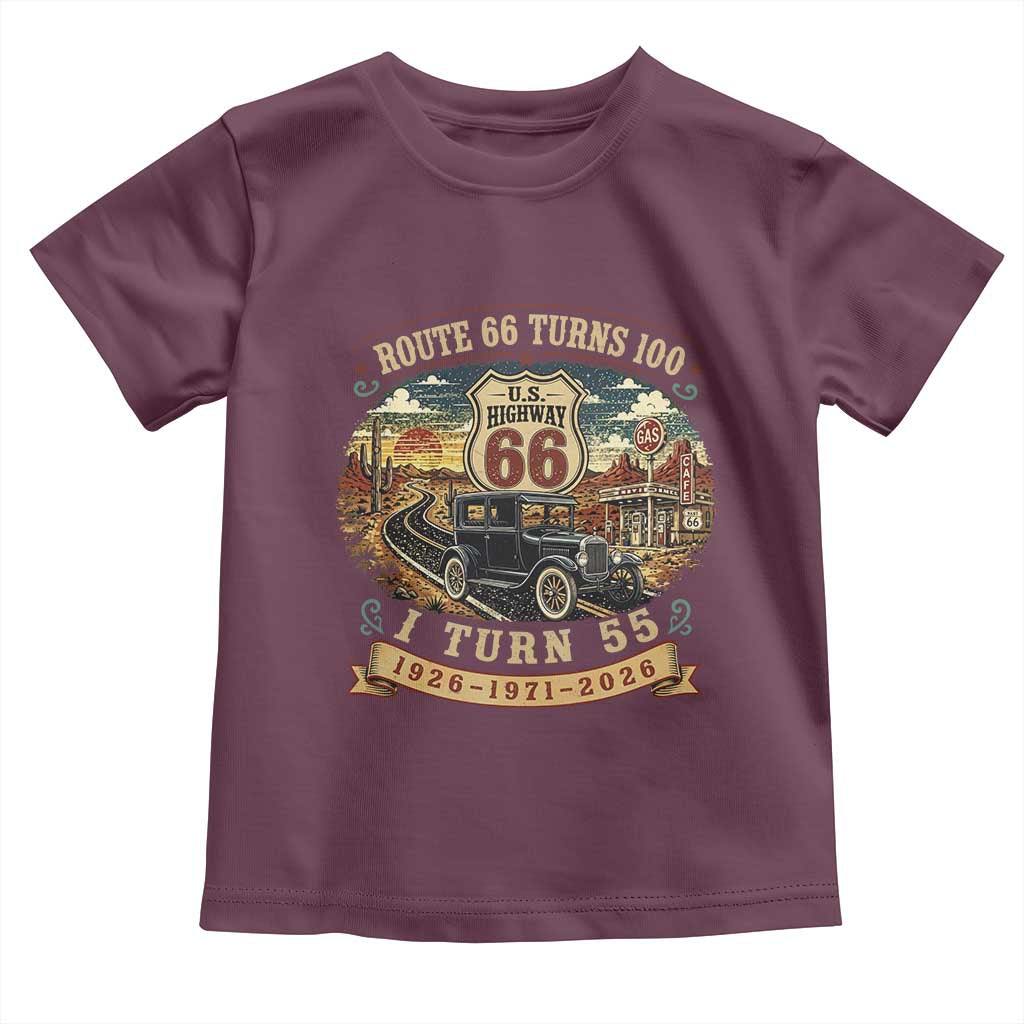 Route Highway 66 Turns 100 I Turn 55 Toddler T Shirt Vintage 1971 Road Sign Antique Car Lover 55th Birthday Gift