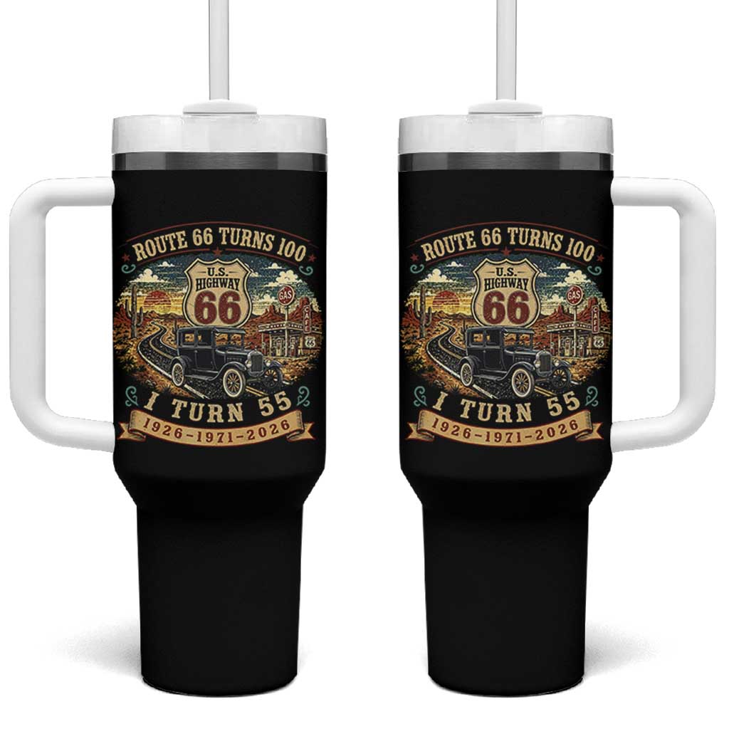 Route Highway 66 Turns 100 I Turn 55 Tumbler With Handle Vintage 1971 Road Sign Antique Car Lover 55th Birthday Gift