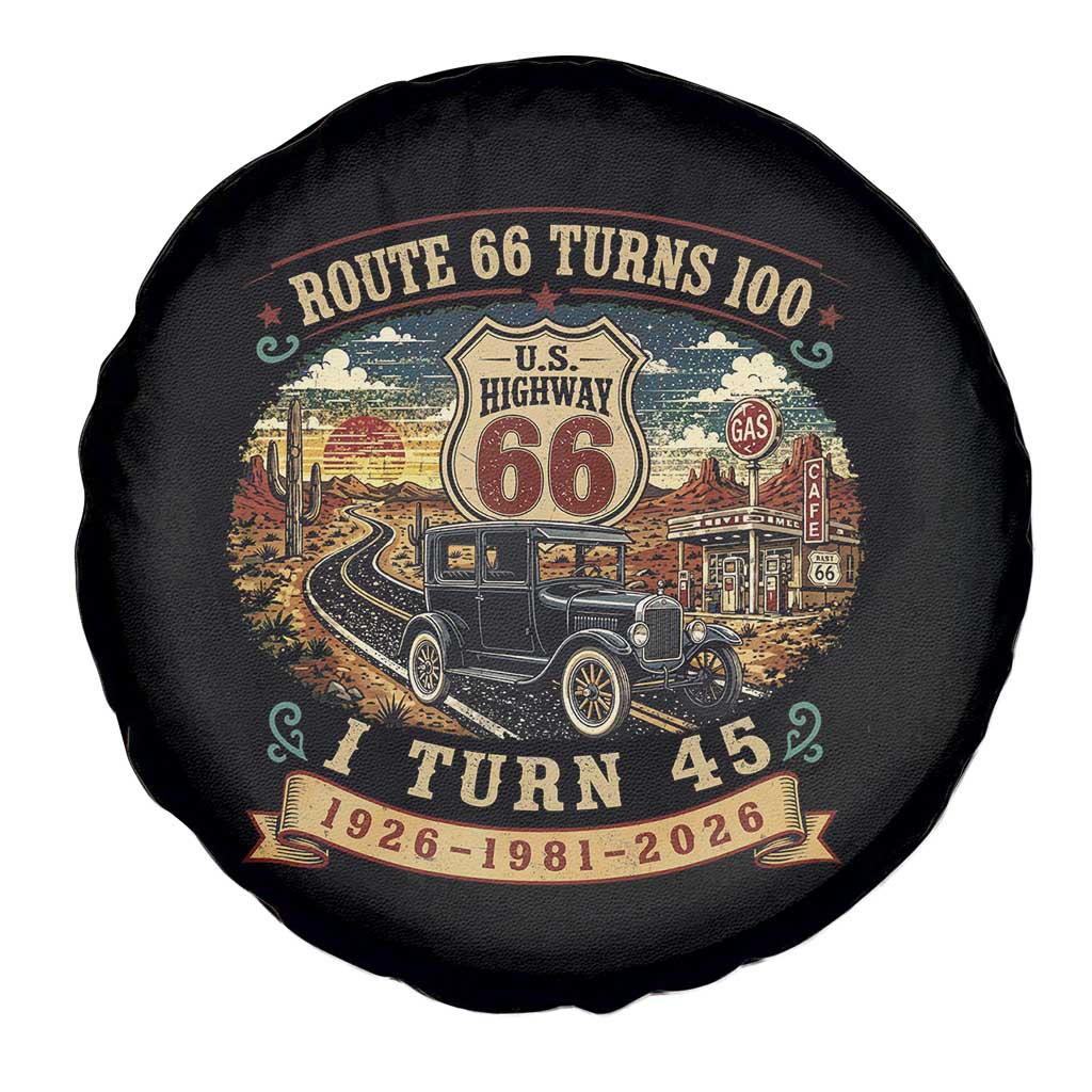 Route Highway 66 Turns 100 I Turn 45 Spare Tire Cover Vintage 1981 Road Sign Antique Car Lover 45th Birthday Gift