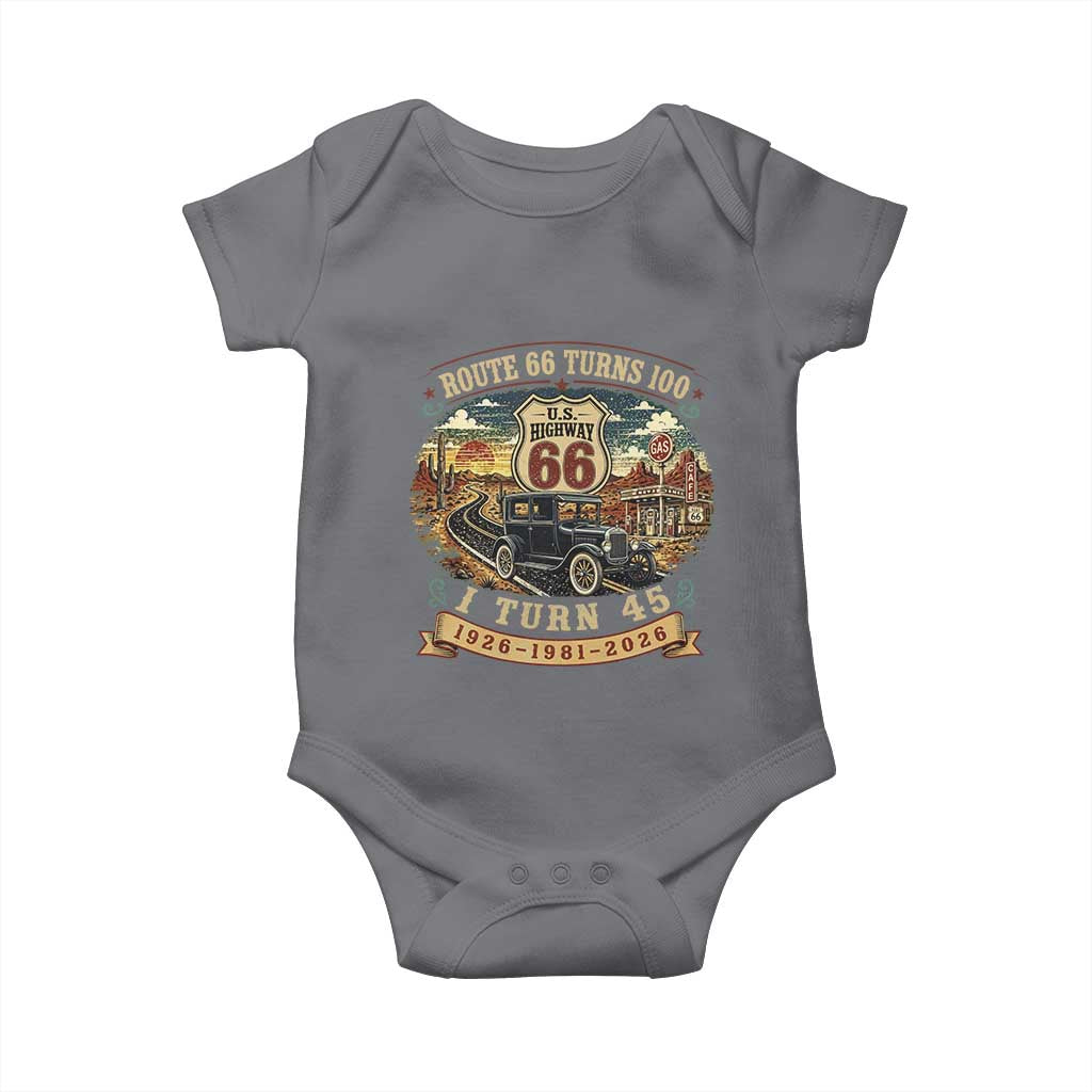 Route Highway 66 Turns 100 I Turn 45 Baby Onesie Vintage 1981 Road Sign Antique Car Lover 45th Birthday Gift