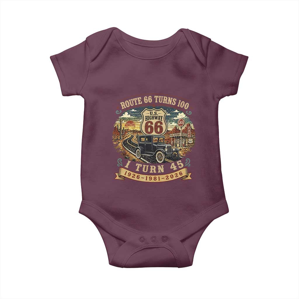 Route Highway 66 Turns 100 I Turn 45 Baby Onesie Vintage 1981 Road Sign Antique Car Lover 45th Birthday Gift
