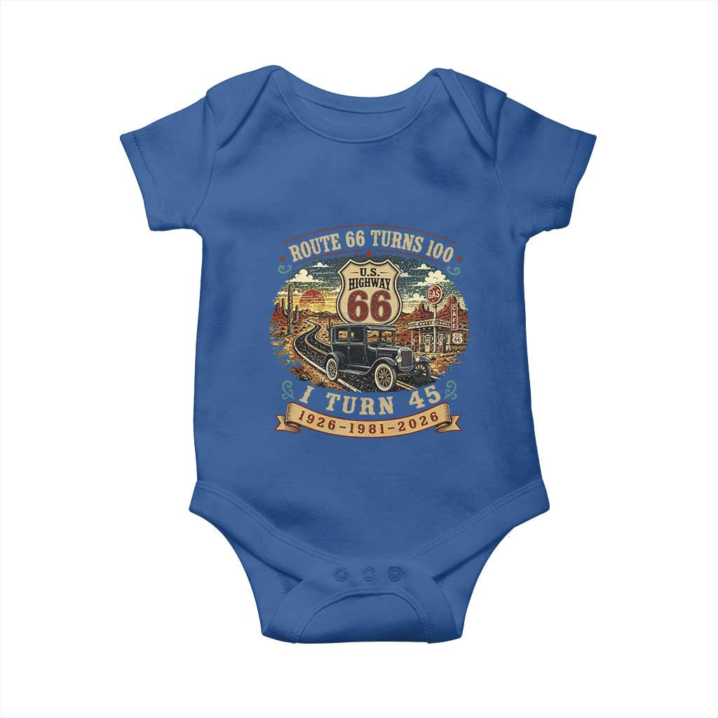 Route Highway 66 Turns 100 I Turn 45 Baby Onesie Vintage 1981 Road Sign Antique Car Lover 45th Birthday Gift