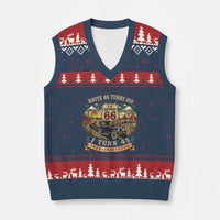 Route Highway 66 Turns 100 I Turn 45 V-Neck Knit Sweater Vest Vintage 1981 Road Sign Antique Car Lover 45th Birthday Gift