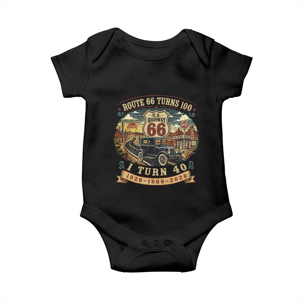 Route Highway 66 Turns 100 I Turn 40 Baby Onesie Vintage 1986 Road Sign Antique Car Lover 40th Birthday Gift