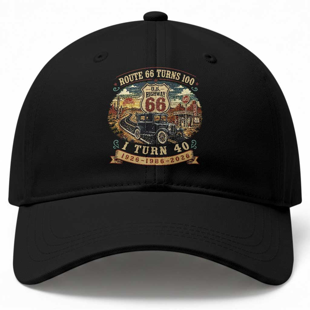 Route Highway 66 Turns 100 I Turn 40 Baseball Cap Vintage 1986 Road Sign Antique Car Lover 40th Birthday Gift