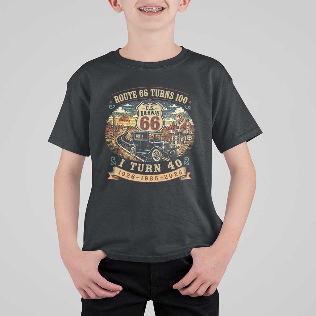 Route Highway 66 Turns 100 I Turn 40 T Shirt For Kid Vintage 1986 Road Sign Antique Car Lover 40th Birthday Gift