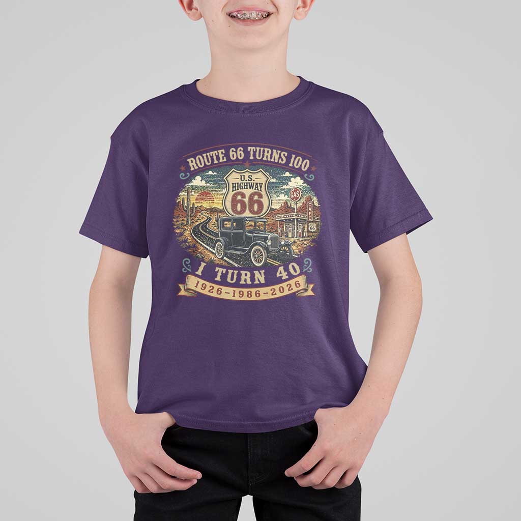Route Highway 66 Turns 100 I Turn 40 T Shirt For Kid Vintage 1986 Road Sign Antique Car Lover 40th Birthday Gift