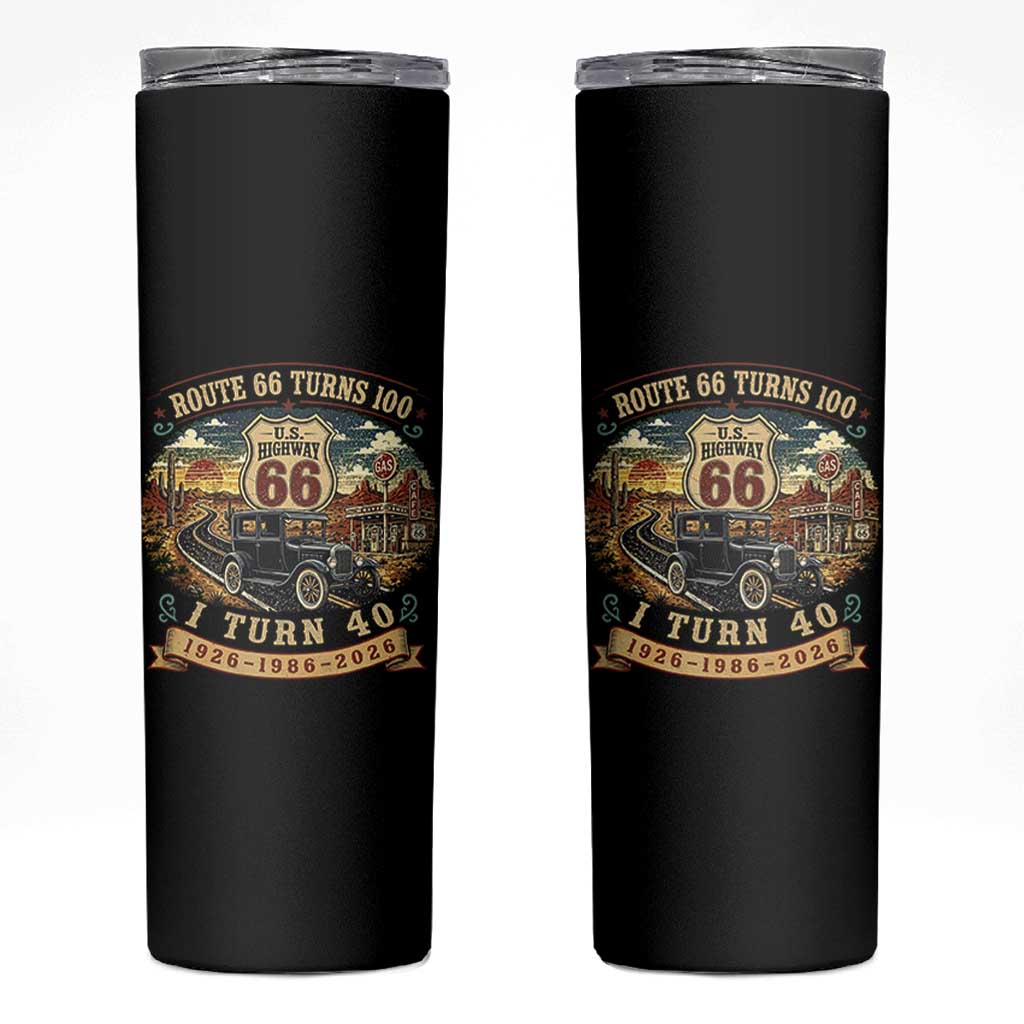 Route Highway 66 Turns 100 I Turn 40 Skinny Tumbler Vintage 1986 Road Sign Antique Car Lover 40th Birthday Gift