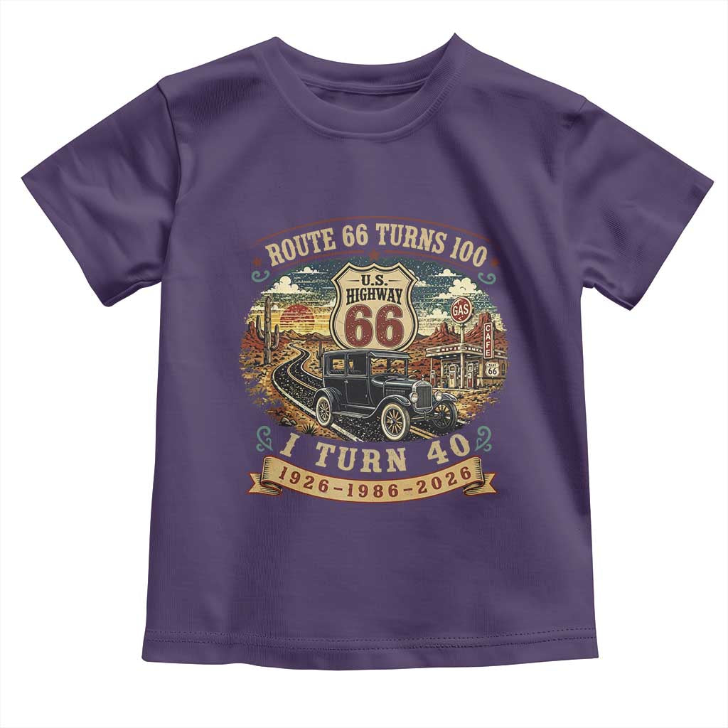 Route Highway 66 Turns 100 I Turn 40 Toddler T Shirt Vintage 1986 Road Sign Antique Car Lover 40th Birthday Gift