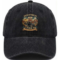 Route Highway 66 Turns 100 I Turn 40 Washed Cotton Baseball Cap Vintage 1986 Road Sign Antique Car Lover 40th Birthday Gift