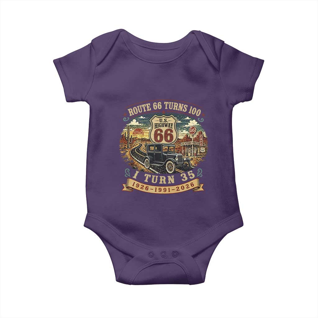 Route Highway 66 Turns 100 I Turn 35 Baby Onesie Vintage 1991 Road Sign Antique Car Lover 35th Birthday Gift