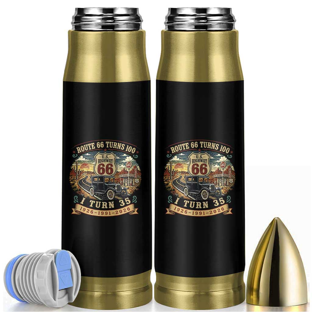Route Highway 66 Turns 100 I Turn 35 Bullet Tumbler Vintage 1991 Road Sign Antique Car Lover 35th Birthday Gift
