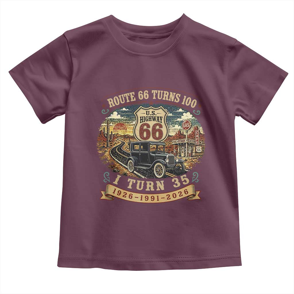 Route Highway 66 Turns 100 I Turn 35 Toddler T Shirt Vintage 1991 Road Sign Antique Car Lover 35th Birthday Gift