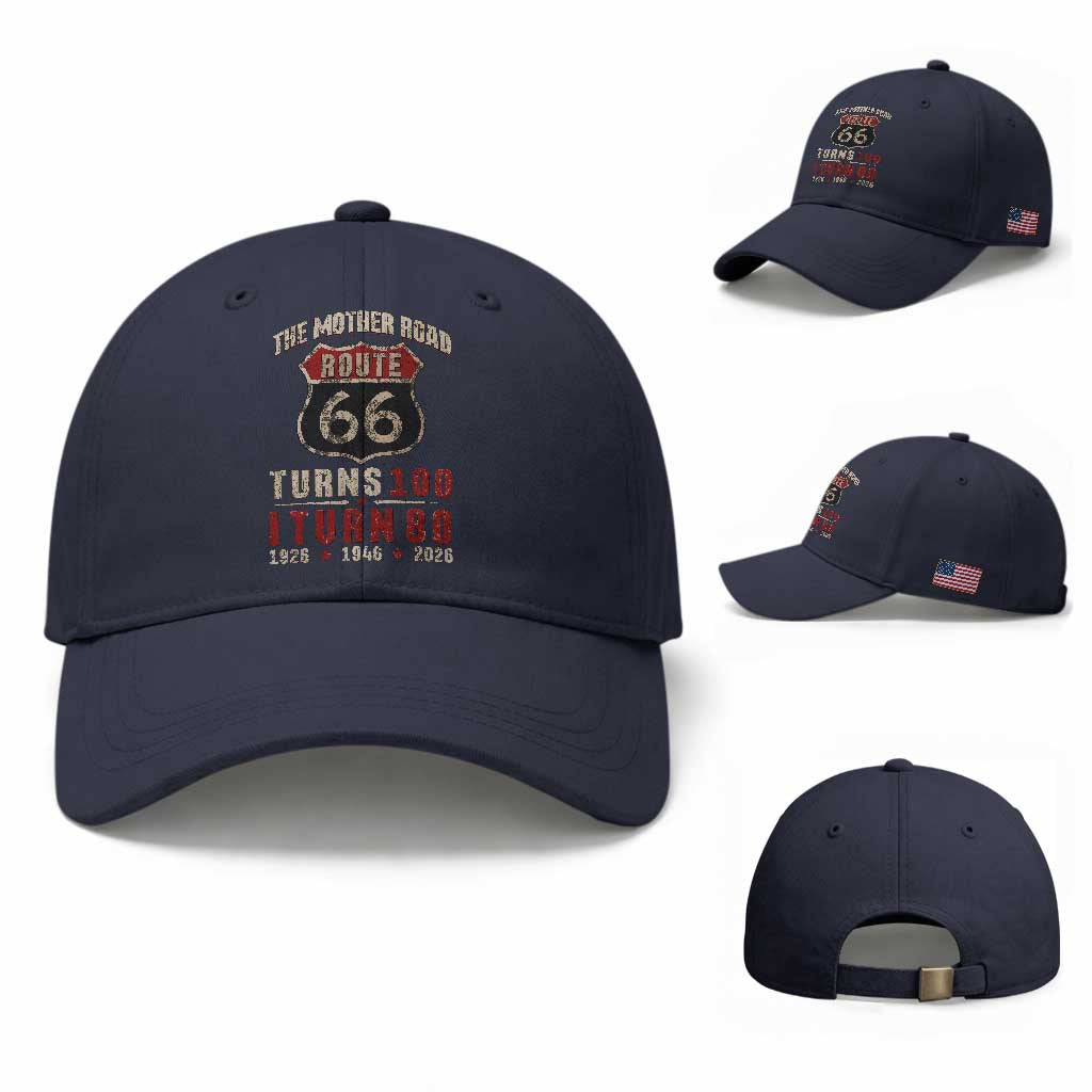 Route Highway 66 Turns 100 I Turn 80 Baseball Cap Vintage 1946 Road Sign 80th Birthday Gift
