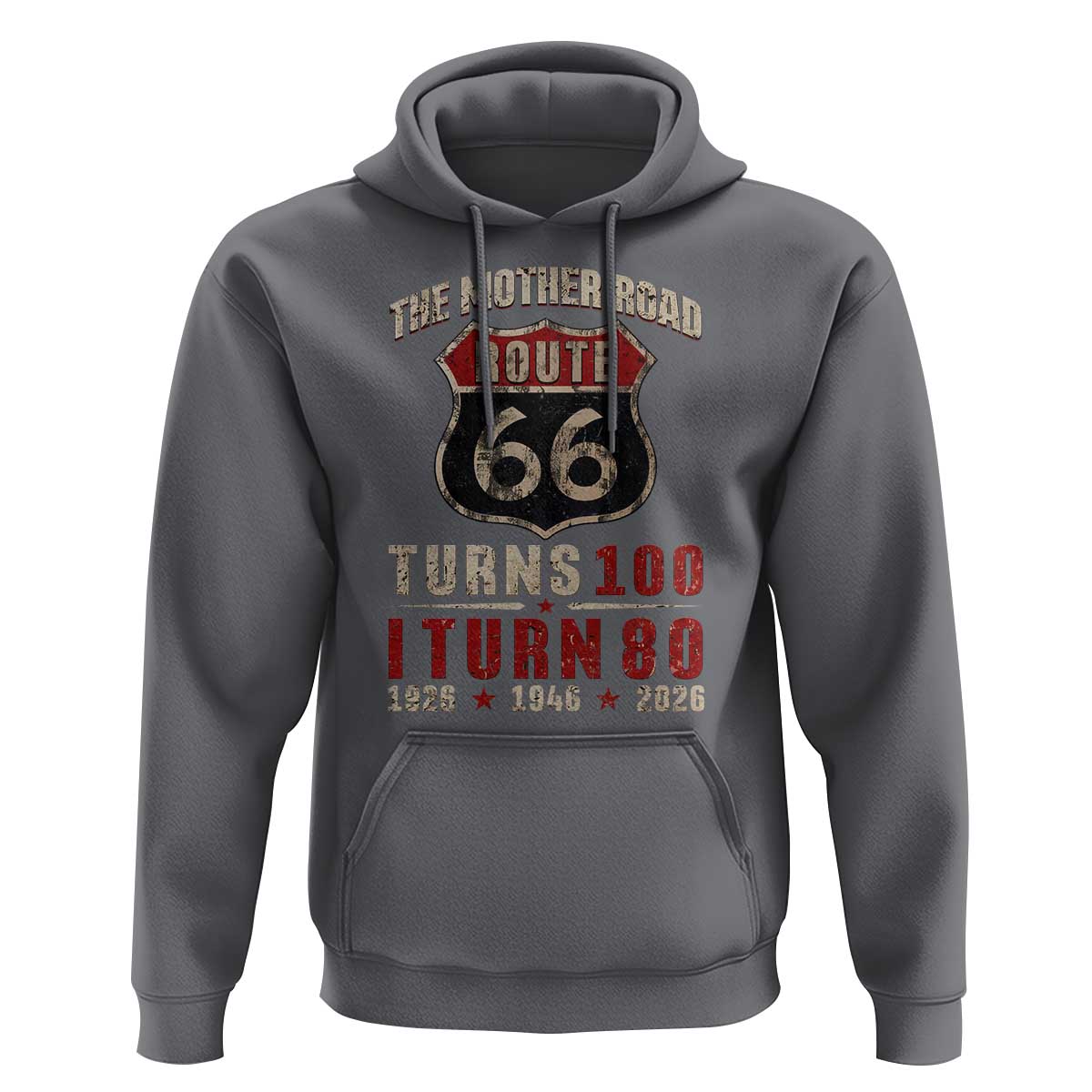 Route Highway 66 Turns 100 I Turn 80 Hoodie Vintage 1946 Road Sign 80th Birthday Gift