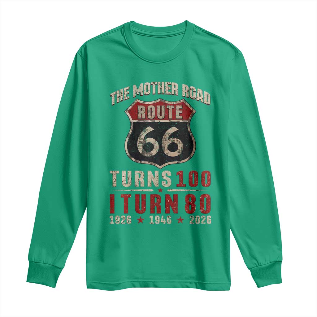 Route Highway 66 Turns 100 I Turn 80 Long Sleeve Shirt Vintage 1946 Road Sign 80th Birthday Gift
