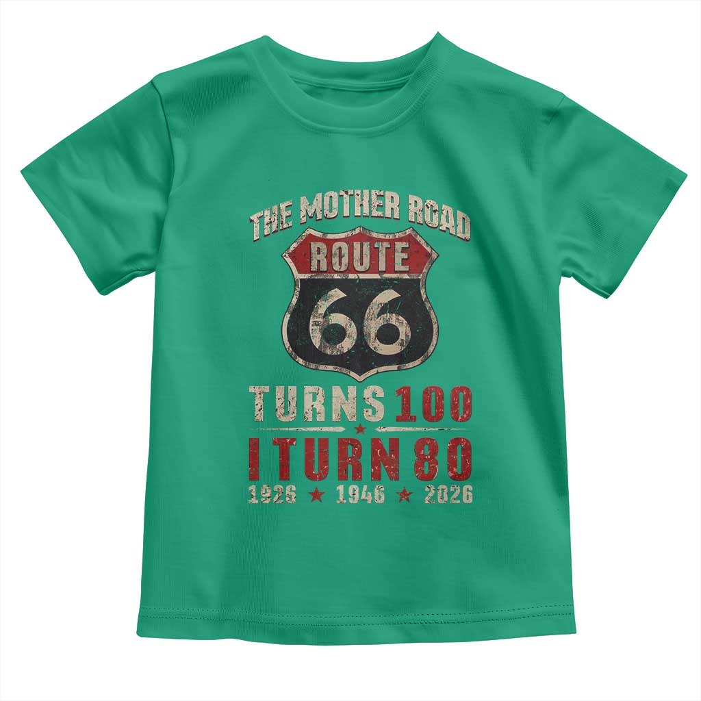 Route Highway 66 Turns 100 I Turn 80 Toddler T Shirt Vintage 1946 Road Sign 80th Birthday Gift