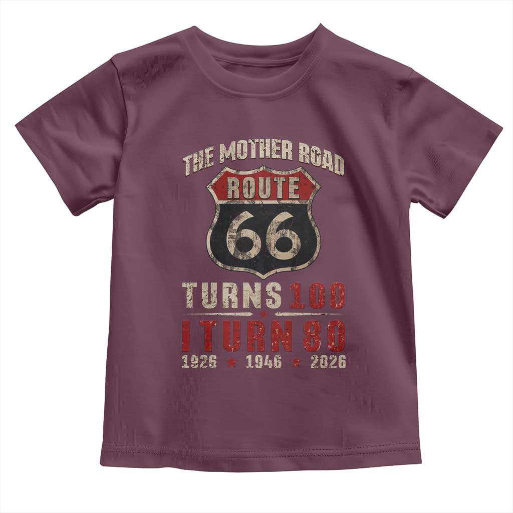 Route Highway 66 Turns 100 I Turn 80 Toddler T Shirt Vintage 1946 Road Sign 80th Birthday Gift