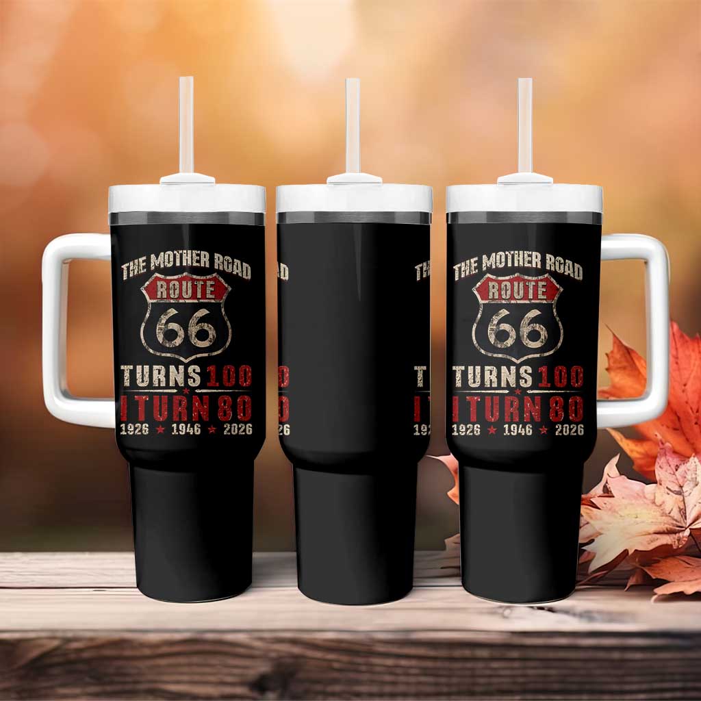 Route Highway 66 Turns 100 I Turn 80 Tumbler With Handle Vintage 1946 Road Sign 80th Birthday Gift