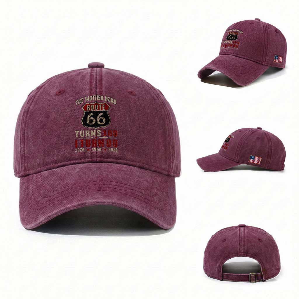 Route Highway 66 Turns 100 I Turn 80 Washed Cotton Baseball Cap Vintage 1946 Road Sign 80th Birthday Gift
