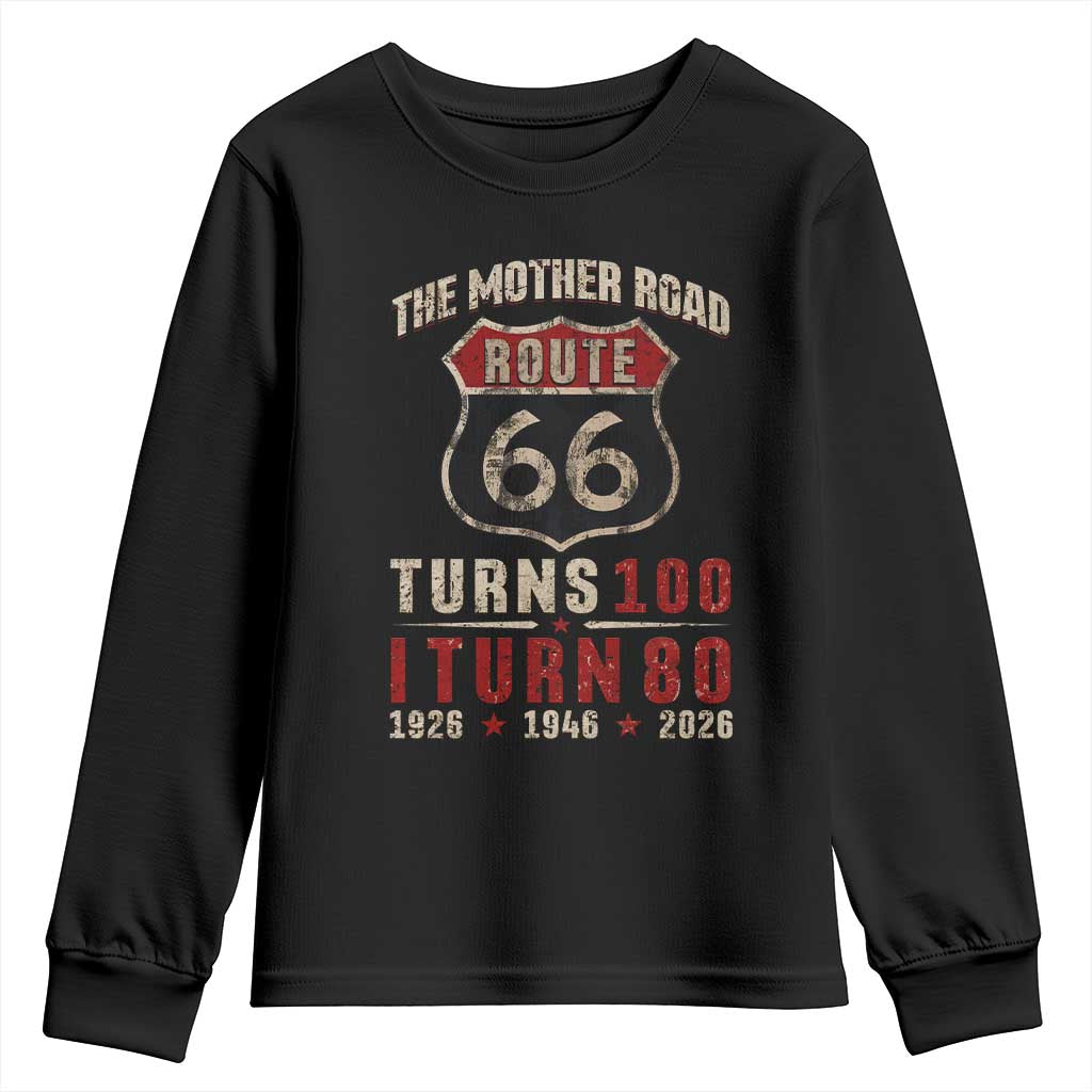 Route Highway 66 Turns 100 I Turn 80 Youth Sweatshirt Vintage 1946 Road Sign 80th Birthday Gift