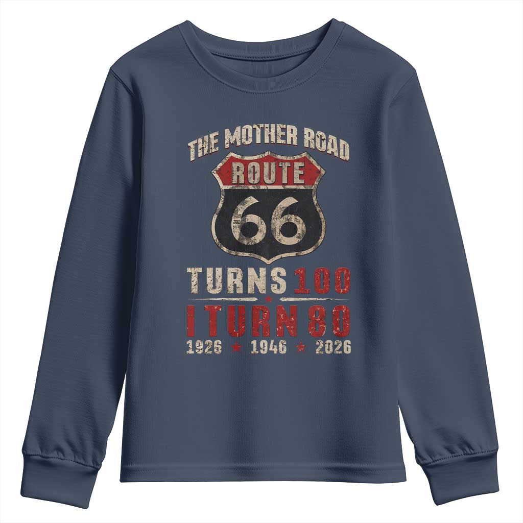 Route Highway 66 Turns 100 I Turn 80 Youth Sweatshirt Vintage 1946 Road Sign 80th Birthday Gift