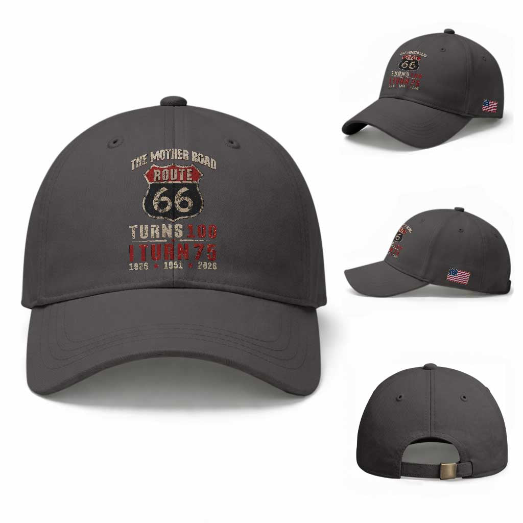 Route Highway 66 Turns 100 I Turn 75 Baseball Cap Vintage 1951 Road Sign 75th Birthday Gift