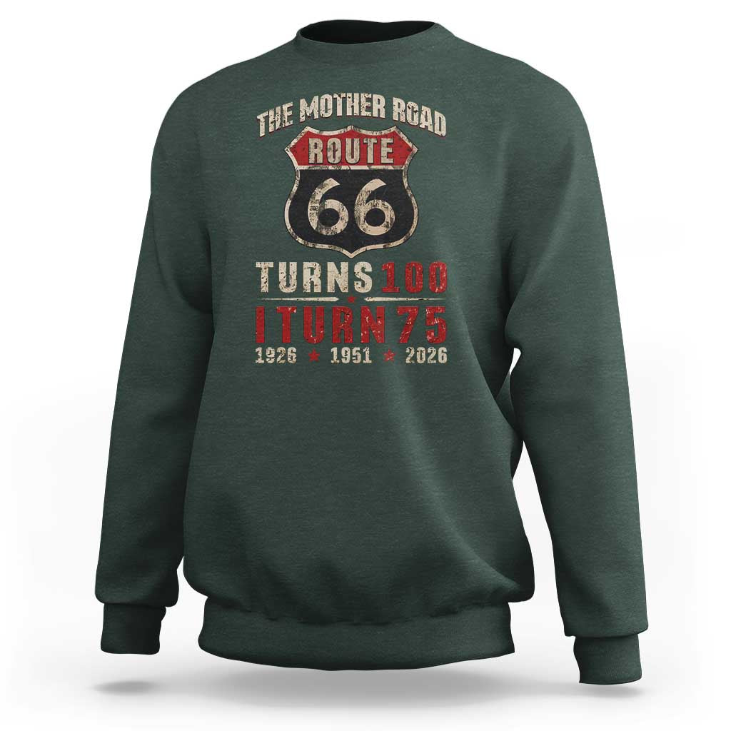 Route Highway 66 Turns 100 I Turn 75 Sweatshirt Vintage 1951 Road Sign 75th Birthday Gift