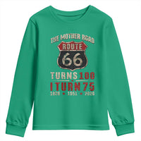 Route Highway 66 Turns 100 I Turn 75 Youth Sweatshirt Vintage 1951 Road Sign 75th Birthday Gift