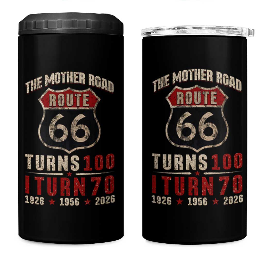 Route Highway 66 Turns 100 I Turn 70 4 in 1 Can Cooler Tumbler Vintage 1956 Road Sign 70th Birthday Gift