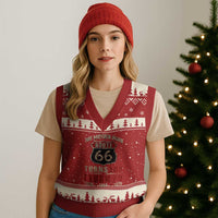 Route Highway 66 Turns 100 I Turn 70 V-Neck Knit Sweater Vest Vintage 1956 Road Sign 70th Birthday Gift