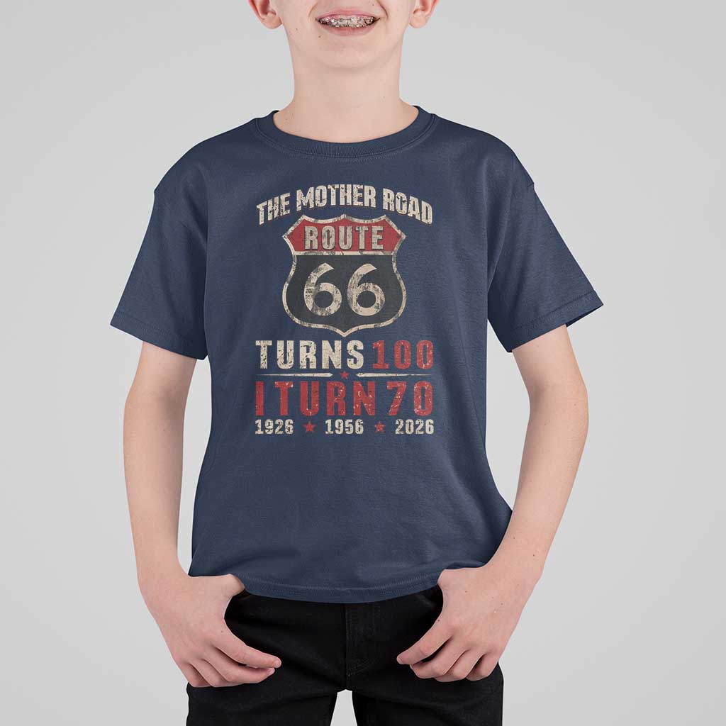 Route Highway 66 Turns 100 I Turn 70 T Shirt For Kid Vintage 1956 Road Sign 70th Birthday Gift