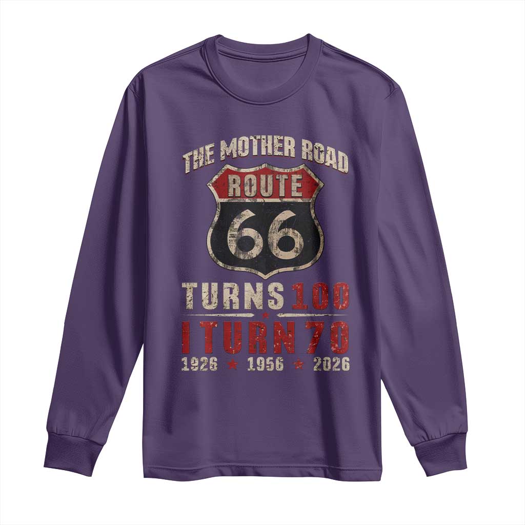 Route Highway 66 Turns 100 I Turn 70 Long Sleeve Shirt Vintage 1956 Road Sign 70th Birthday Gift